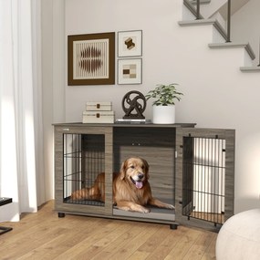 Gaiola para cães 2 em 1: mesa auxiliar com almofada de pelúcia com capa removível e porta com fecho de segurança, 100 x 60 x 73,5 cm, cinzenta