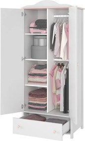 Roupeiro Elblive 130, Cor-de-rosa claro, Branco, 196x85x52cm, 73 kg, Portas para roupeiro: Com dobradiças, Número de prateleiras: 3, Número de prateleiras: 3