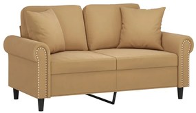 Sofá 2 lugares c/ almofadas decorativas 120 cm veludo castanho