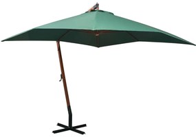 vidaXL Guarda-sol suspenso com mastro de madeira 300x300 cm verde