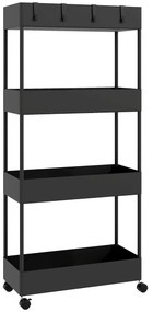 HOMCOM Carrinho Auxiliar com Rodas Carrinho de Armazenamento com 4 Cestas e 4 Ganchos Amovíveis 40x19x90 cm Preto | Aosom Portugal