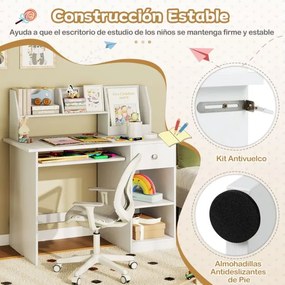 Secretária  para crianças com bandeja para teclado, gaveta e estante multifuncional (CADEIRA NÃO INCLUIDA)  Branco