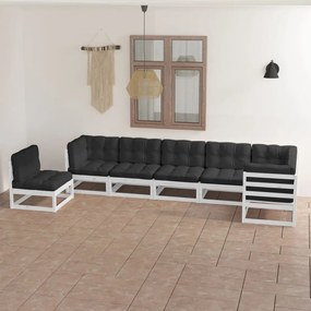 vidaXL 7 pcs conjunto lounge de jardim c/ almofadões pinho maciço