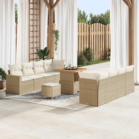 Conjunto de Sofá de Jardim vidaXL de 11 Peças com Almofadas Beje Rattan Poliéster Acácia