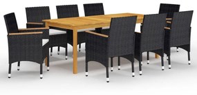 vidaXL 9 pcs conjunto de jantar para jardim preto