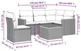 6 pcs conjunto de sofás p/ jardim com almofadões vime PE bege