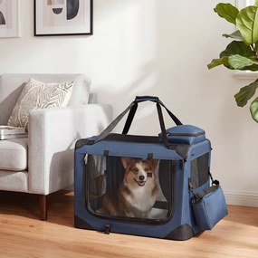 Transportadora dobrável tamanho S 61 x 43 x 43 cm para animais de estimação, com janelas de rede, 3 portas, cama felpuda e bolsos removíveis, para uso