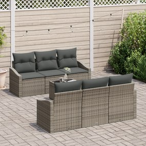 Conjunto de Sofá de Jardim de 7 Peças com Almofadas Cinzento Rattan Po