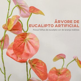 Árvore de Eucalipto Artificial 150 cm Árvore Artificial com 245 Luzes LED e Base Decoração Laranja e Castanho