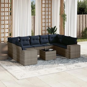 vidaXL 10 pcs conjunto sofás p/ jardim c/ almofadões vime PE cinzento
