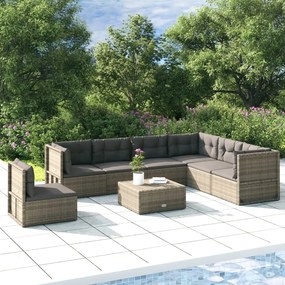 vidaXL 7 pcs conjunto lounge de jardim c/ almofadões vime PE cinzento