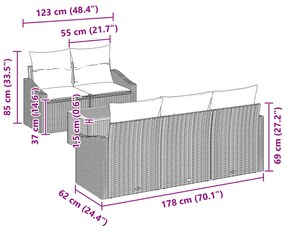 Conjunto de Sofás de 6 Peças com Almofadas Bege Polyrattan Acácia