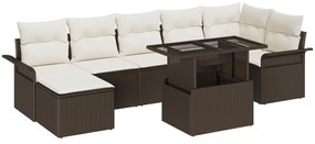 Conjunto de Sofá de Jardim vidaXL 8 Peças com Almofadas Castanho Vime Poliéster
