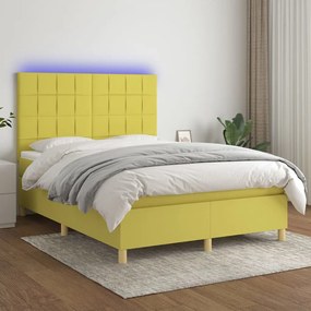 vidaXL Cama box spring c/ colchão e LED 140x200 cm tecido verde