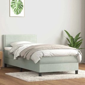 vidaXL Cama com molas/colchão 100x220 cm veludo cinza-claro
