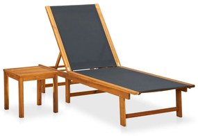 vidaXL Espreguiçadeira com mesa madeira de acácia maciça e textilene
