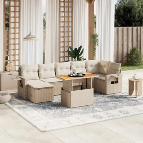 8 pcs conjunto de sofás p/ jardim com almofadões vime PE bege