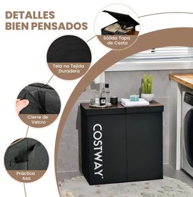 Cesto de roupa suja com tampa Balde de tecido para roupas sujas de 105 L com 2 seções para lavandaria Casa de banho Quarto 62 x 31 x 60 cm Preto