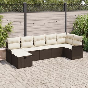 Conjunto de Sofá de Jardim com 7 Peças e Almofadas Rattan PE Castanho