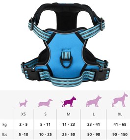 Peitoral para cães com faixas refletoras ajustável M azul