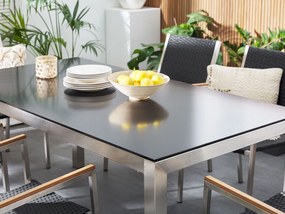 Conjunto de mesa com tampo em vidro preto 180 x 90 cm e 6 cadeiras pretas GROSSETO Beliani