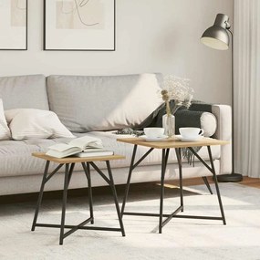 vidaXL Conjunto de mesas de apoio 2 pcs Carvalho Artesanal e Preto