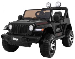 Carro elétrico para Crianças 12V 4x4 Jeep Wrangler Rubicon Rodas de EVA, Assento de couro Preto