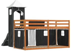 Beliche com escorrega e cortinas 90x200 cm branco e preto
