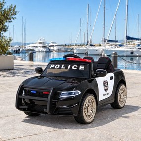 Carro elétrico para Crianças Policia Super-Police 12V, Rodas Espuma EVA, Assento couro ecológico Preto
