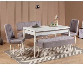 Conjunto de Mesa de Jantar Extensível e Cadeiras Vina – Branco e Cinze