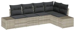 Conjunto de Sofá de Jardim de 5 Peças com Almofadas Cinza Claro em Rat