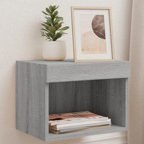 Mesa de cabeceira de parede com luzes LED cinzento sonoma