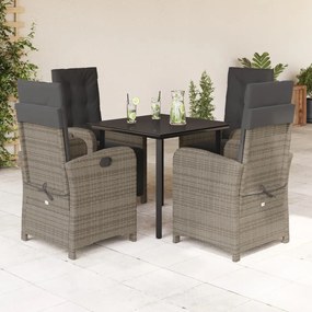 5 pcs conjunto de jantar p/ jardim c/ almofadões vime PE cinza