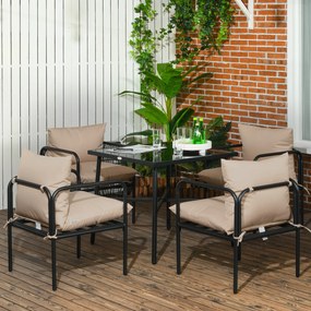 Conjunto de jardim com mesa e cadeiras (5 peças): 1 mesa de jantar quadrada e 4 cadeiras, com 4 almofadas