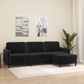 vidaXL Sofá de 3 lugares com apoio de pés 210 cm veludo preto