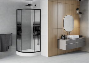 Mexen Rio cabine de duche semicircular 70 x 70 cm, faixas pretas, preta + base de duche, branco - 863-070-070-70-20-4710