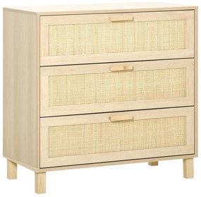 HOMCOM Cómoda 3 Gavetas em Vime 80x40x80 cm MDF Aspeto Madeira Clara | Aosom Portugal