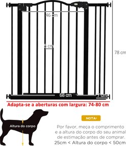 Barreira de Segurança para Cães com Largura Ajustável 74-80 cm e Extensões para Escadas e Portas Preto