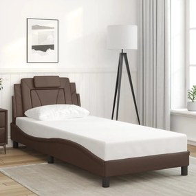 vidaXL Estrutura cama c/ cabeceira 90x200 cm couro artificial castanho