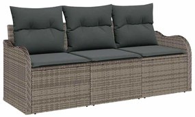Conjunto de Sofá de Jardim de 3 Peças com Almofadas Cinza de Rattan