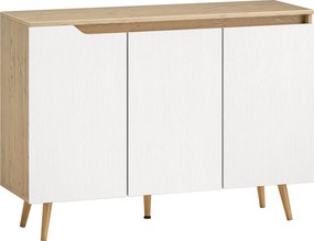 HOMCOM Aparador de Sala com 3 Portas Prateleiras Ajustáveis Pernas de Madeira para Cozinha Entrada 107x35x76,5 cm Carvalho e Branco | Aosom Portugal