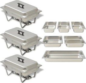 vidaXL Conjunto de rechauds 3 pcs aço inoxidável