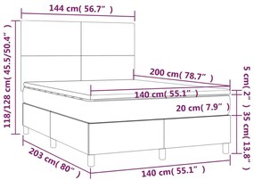 Cama box spring c/ colchão e LED 140x200 cm tecido cor creme