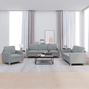 3 pcs conjunto de sofás com almofadões tecido cinzento-claro