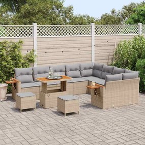 Conjunto de Sofá de Jardim vidaXL 12 Peças com Almofadas Bege Polietil