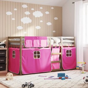 vidaXL Beliche com cortinas 90x200 cm madeira de pinho maciça rosa