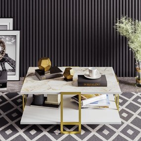 Mesa de Centro Polka – Dourado e Branco – 91,5 x 36,6 x 61,5 cm