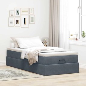 Estrutura cama otomana colchão 90x190 cm veludo cinzento escuro