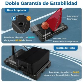 Cesto de basquetebol ajustável 1,49-3,05 m Sistema de cesto portátil para todas as condições climatéricas com tabela 2 rodas Base recarregável