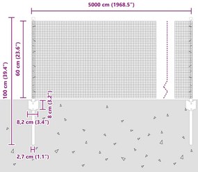Cerca de Arame Soldado com 22 Postes em U Prateado 0.6x50 m Aço